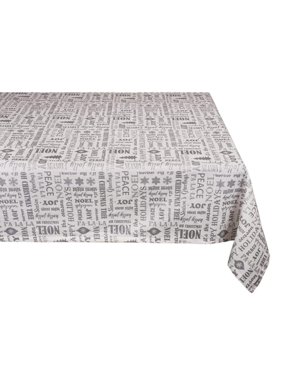 Metallic Silver & White Holiday Christmas Word-Print Tablecloth